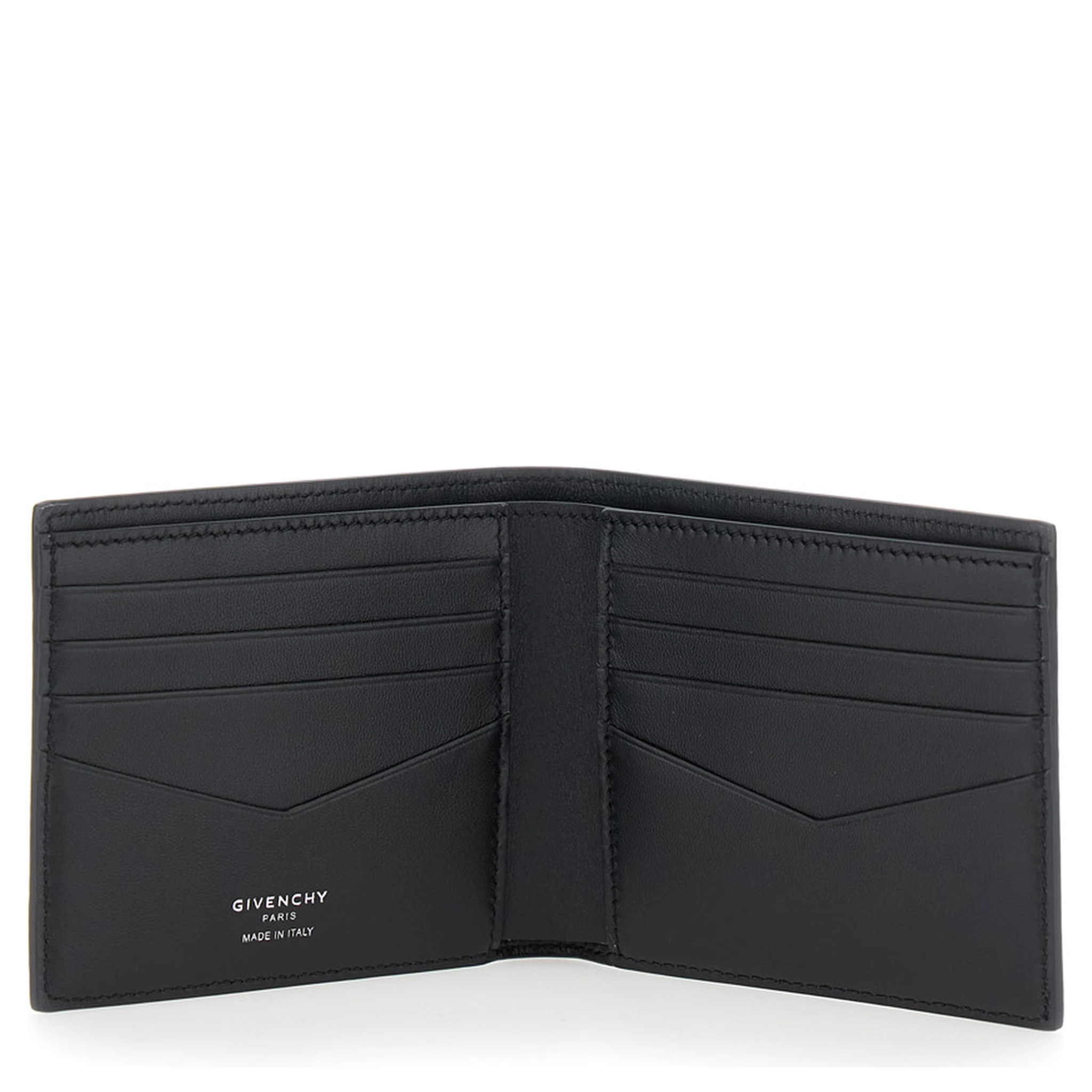 Black Bi-Fold Wallet with Logo Lettering on the Front in Grained Leather Man