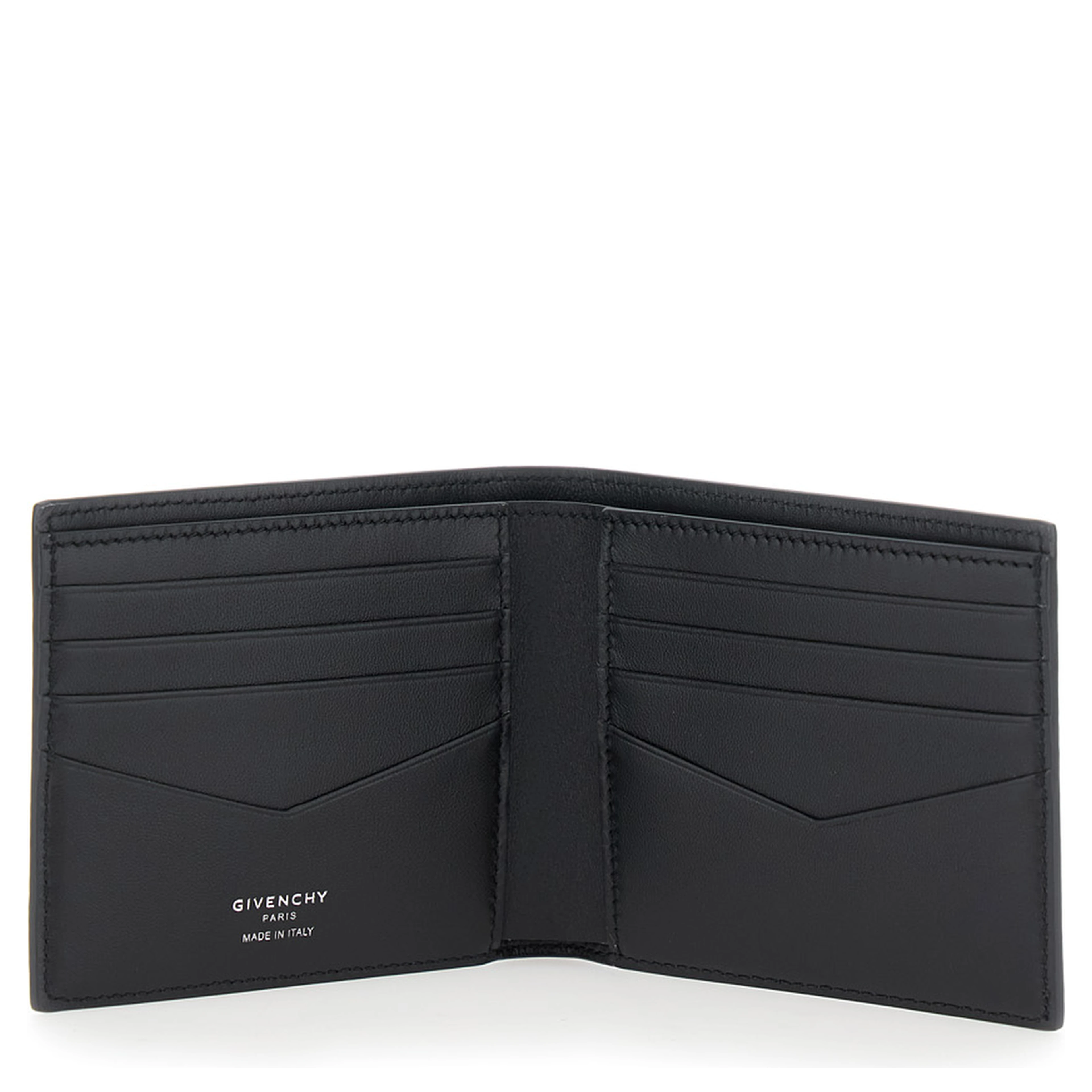 Black Bi-Fold Wallet with Logo Lettering on the Front in Grained Leather Man