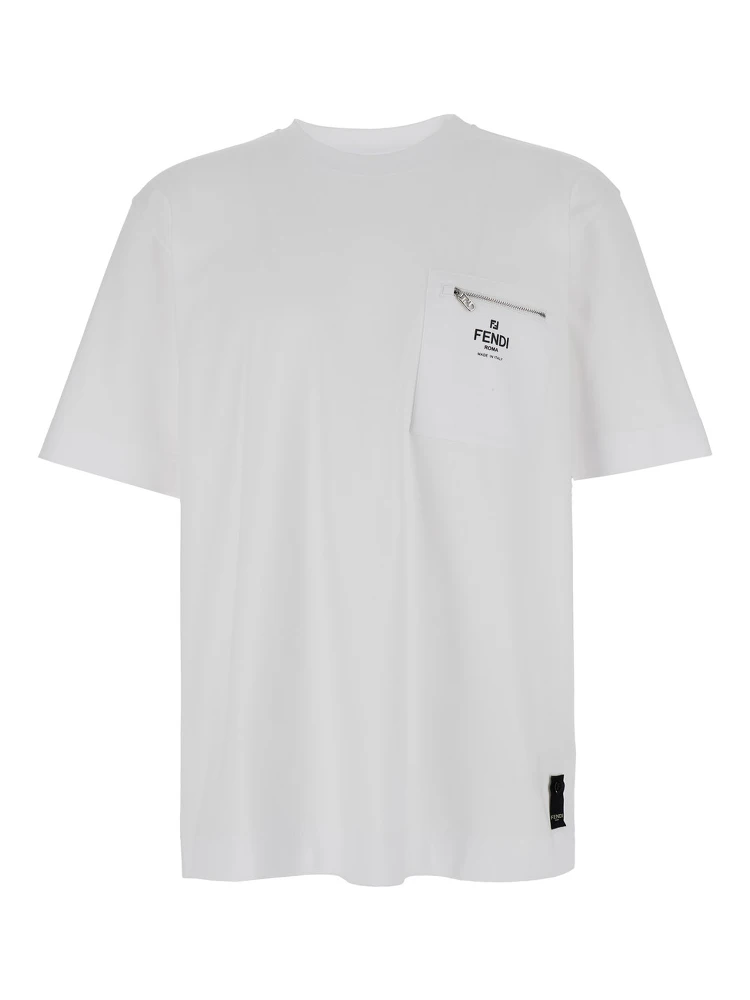 White Crewneck T-Shirt with Log Print on the Front in Cotton Man