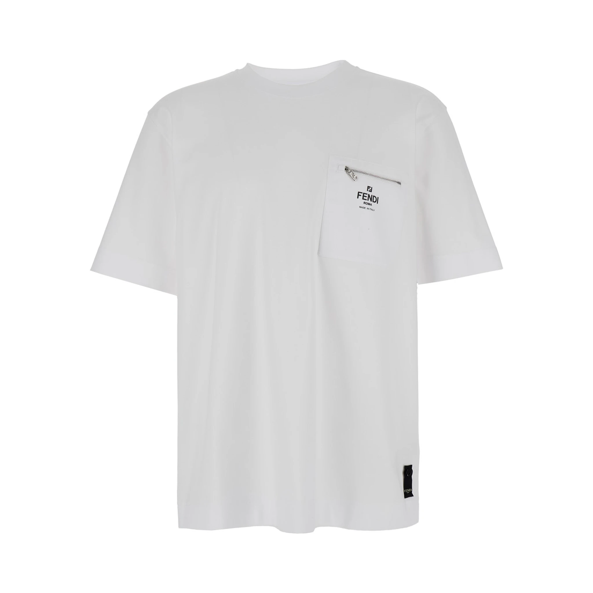 White Crewneck T-Shirt with Log Print on the Front in Cotton Man