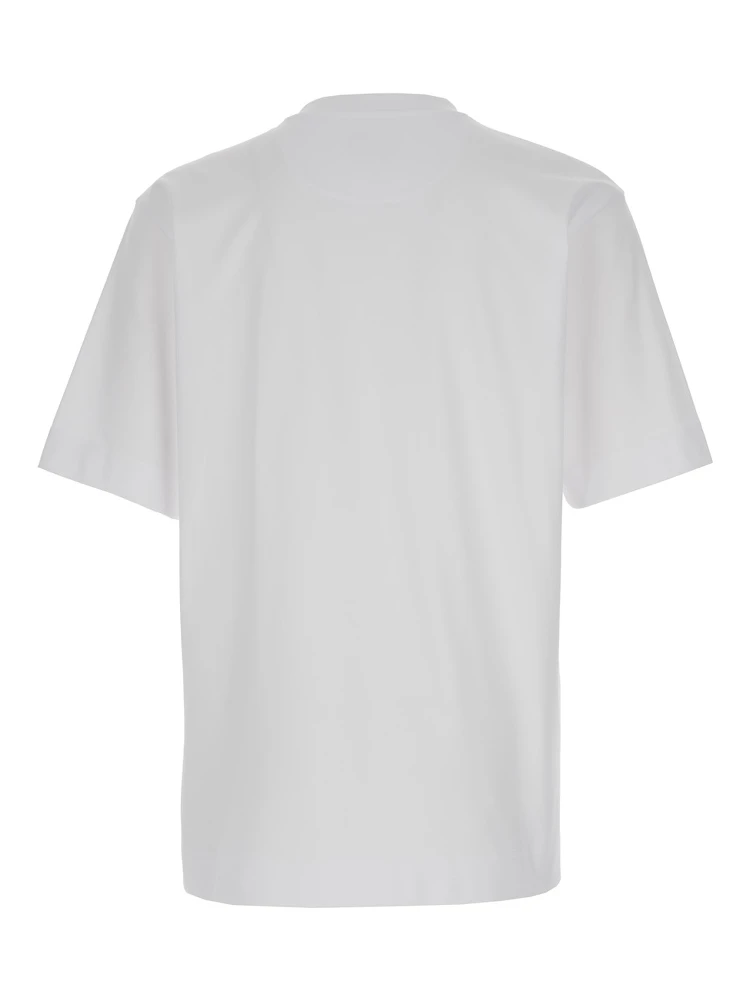 White Crewneck T-Shirt with Log Print on the Front in Cotton Man alternative