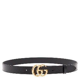 Gucci Mans Black Leather Belt with GG Golden Metal Buckle
