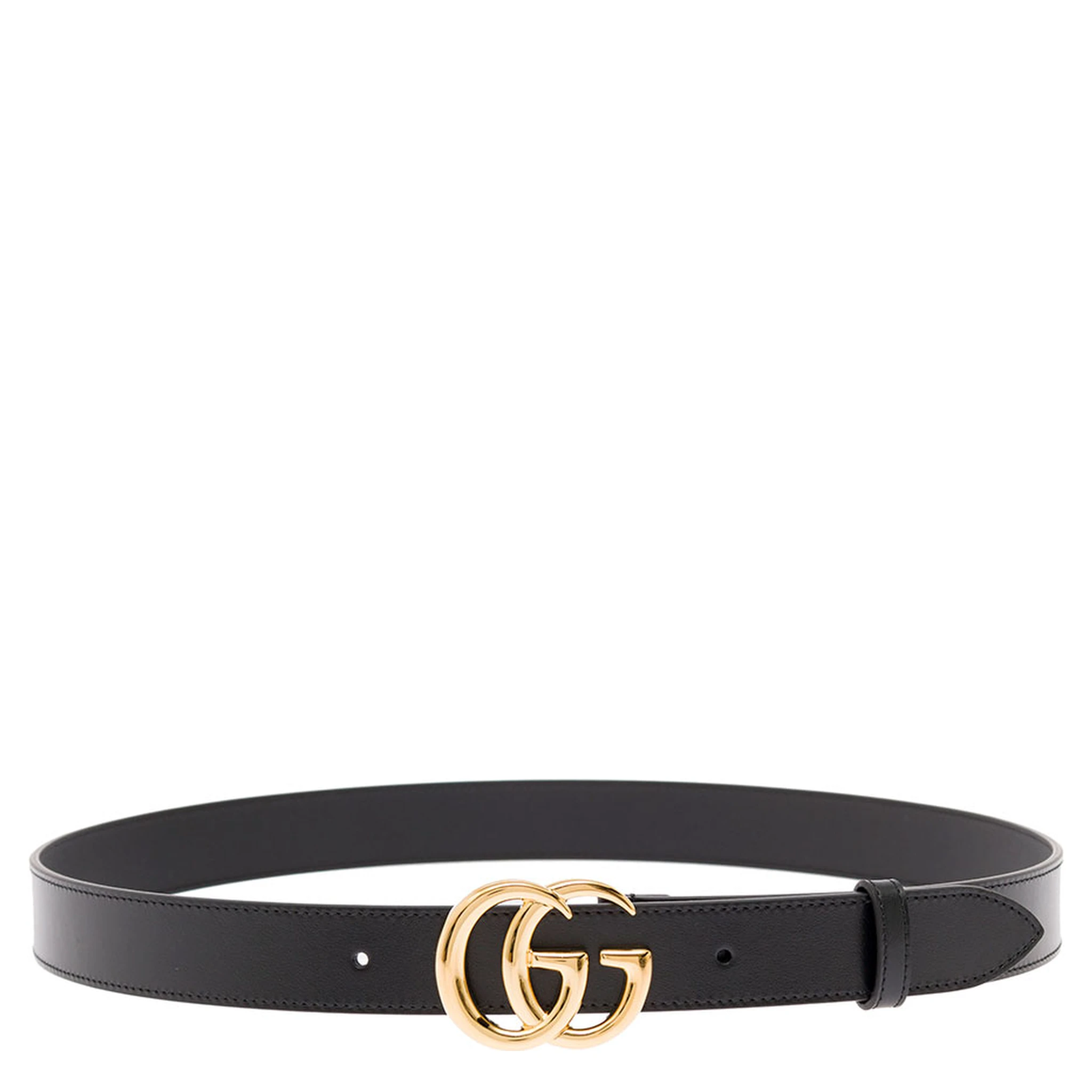 Gucci Mans Black Leather Belt with GG Golden Metal Buckle