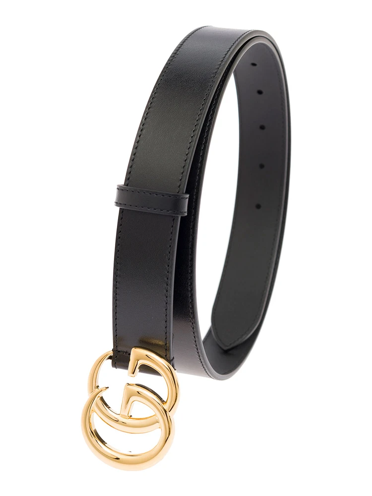 Gucci Mans Black Leather Belt with GG Golden Metal Buckle alternative