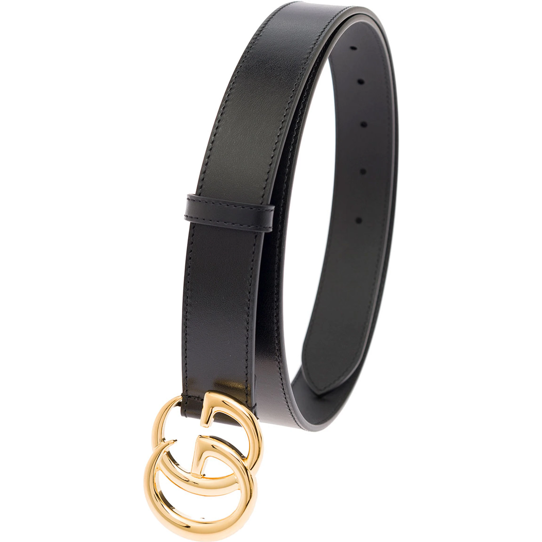 Gucci Mans Black Leather Belt with GG Golden Metal Buckle