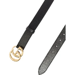 Gucci Mans Black Leather Belt with GG Golden Metal Buckle