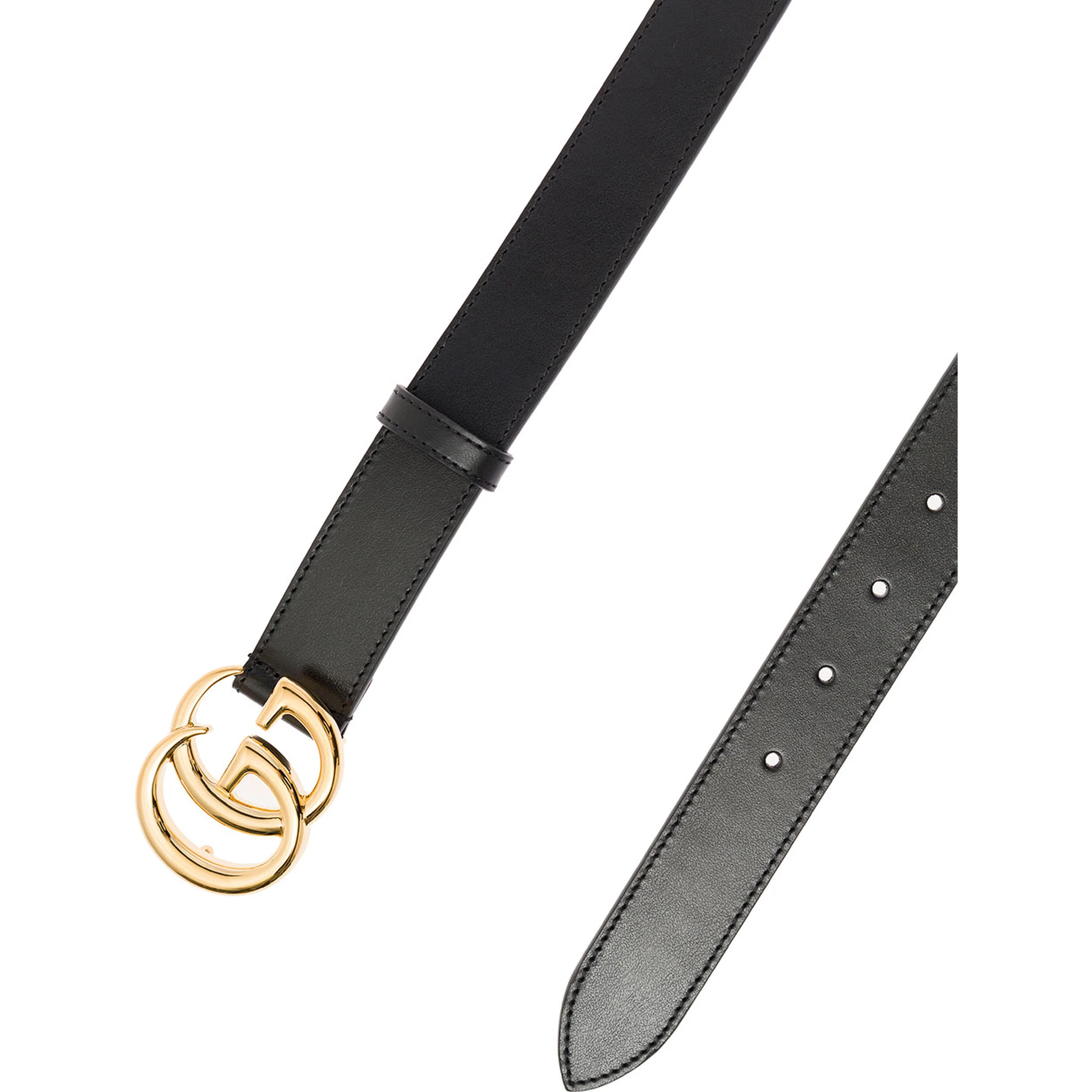 Gucci Mans Black Leather Belt with GG Golden Metal Buckle