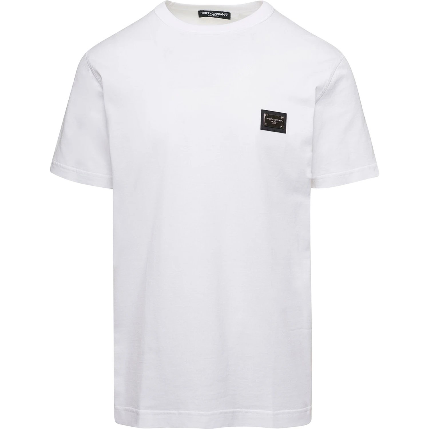 White Crewneck T-Shirt with Logo Plate in Cotton Man