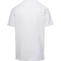 White Crewneck T-Shirt with Logo Plate in Cotton Man