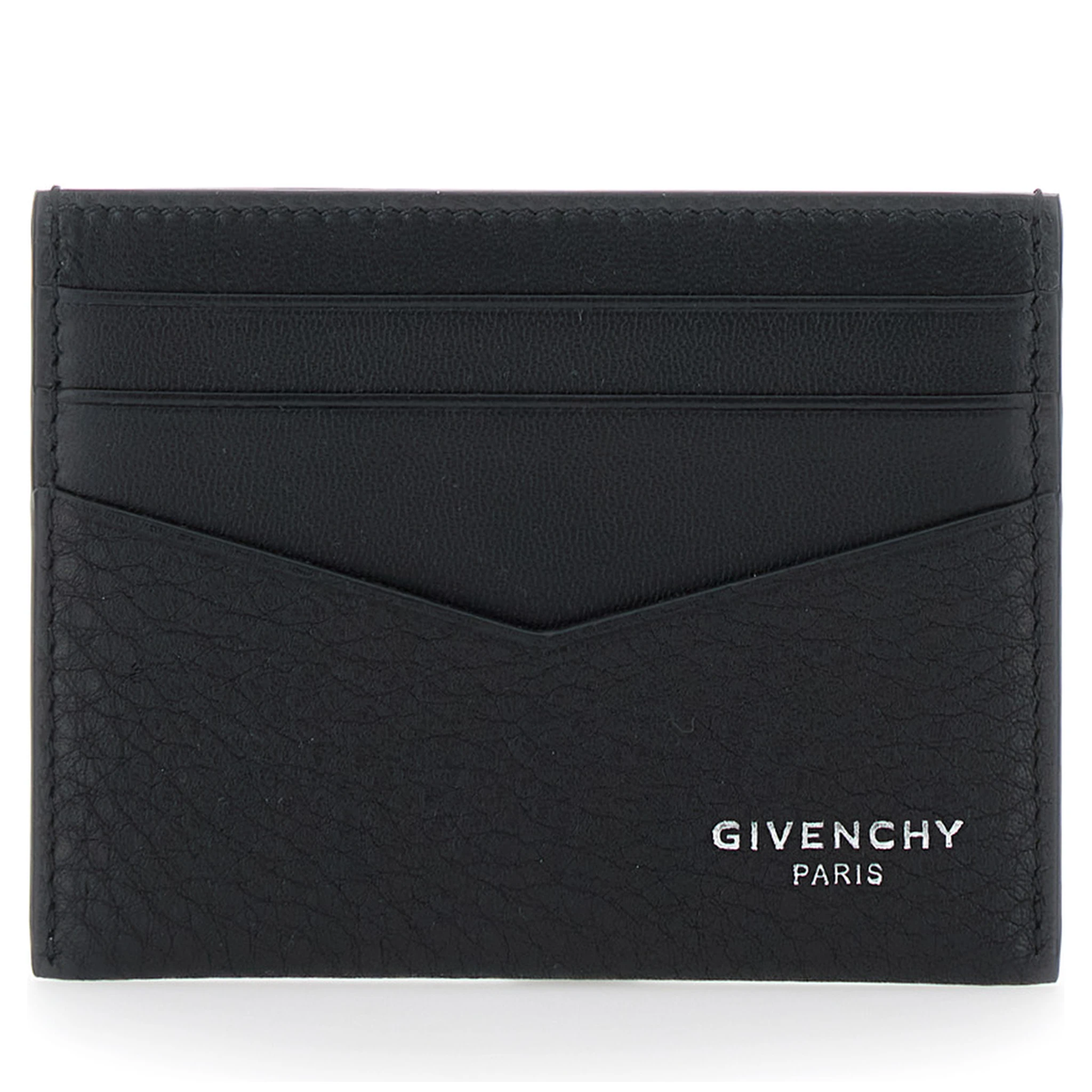 Black Card Holder with V Detail and Logo Lettering on the Front in Leather Man