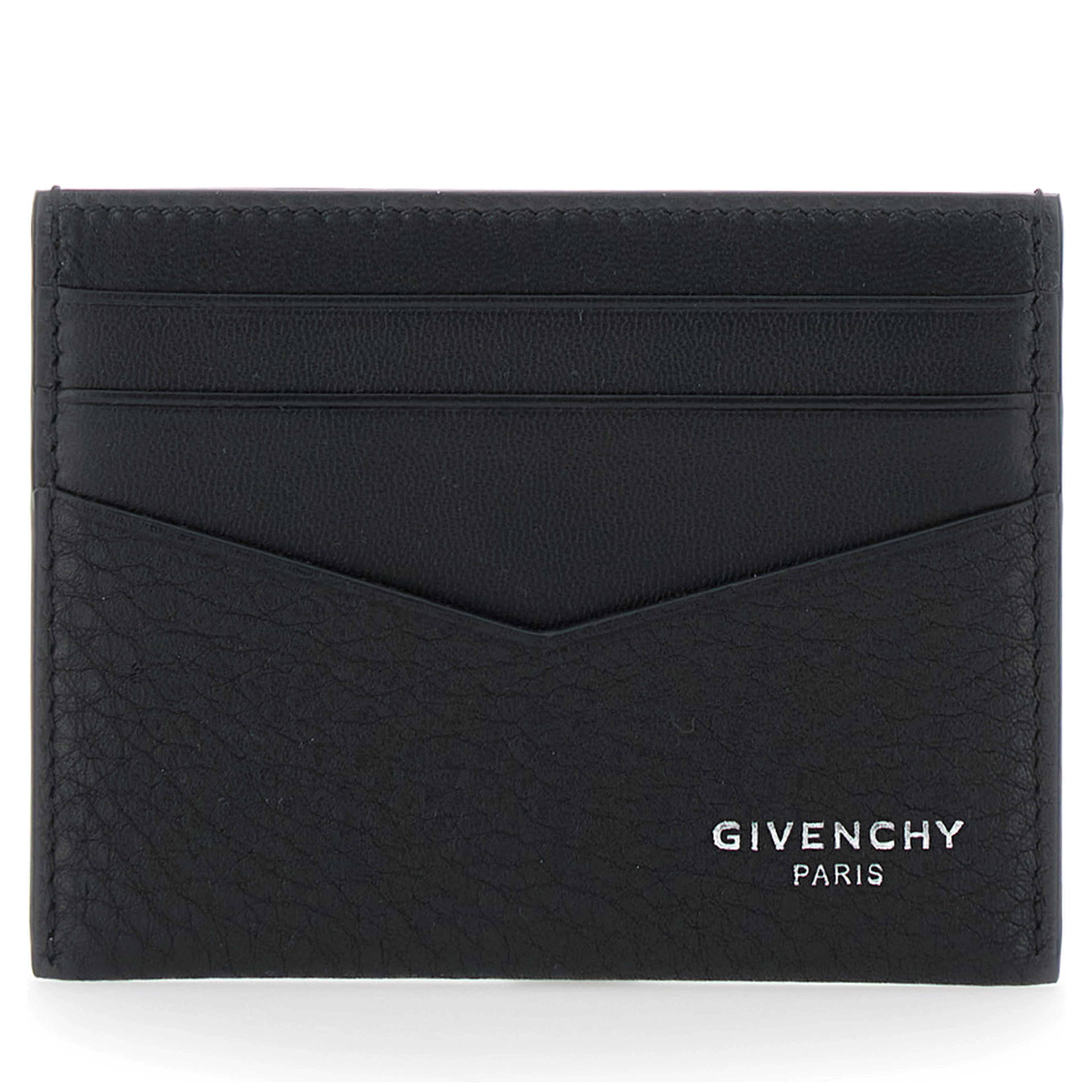 Black Card Holder with V Detail and Logo Lettering on the Front in Leather Man