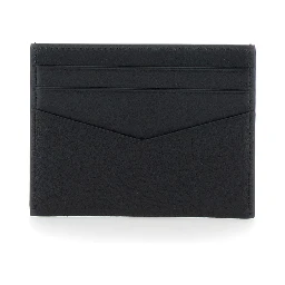 Black Card Holder with V Detail and Logo Lettering on the Front in Leather Man