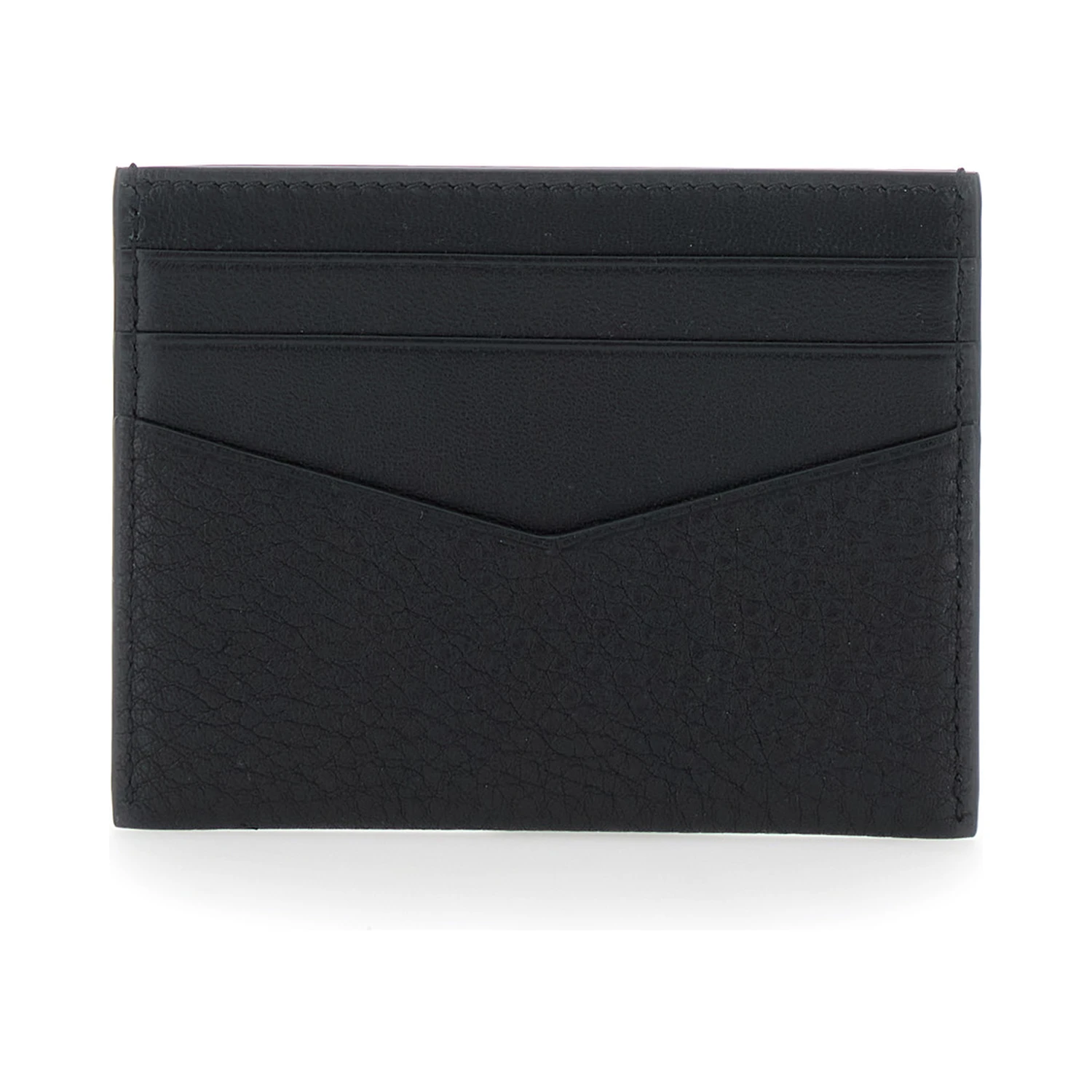 Black Card Holder with V Detail and Logo Lettering on the Front in Leather Man