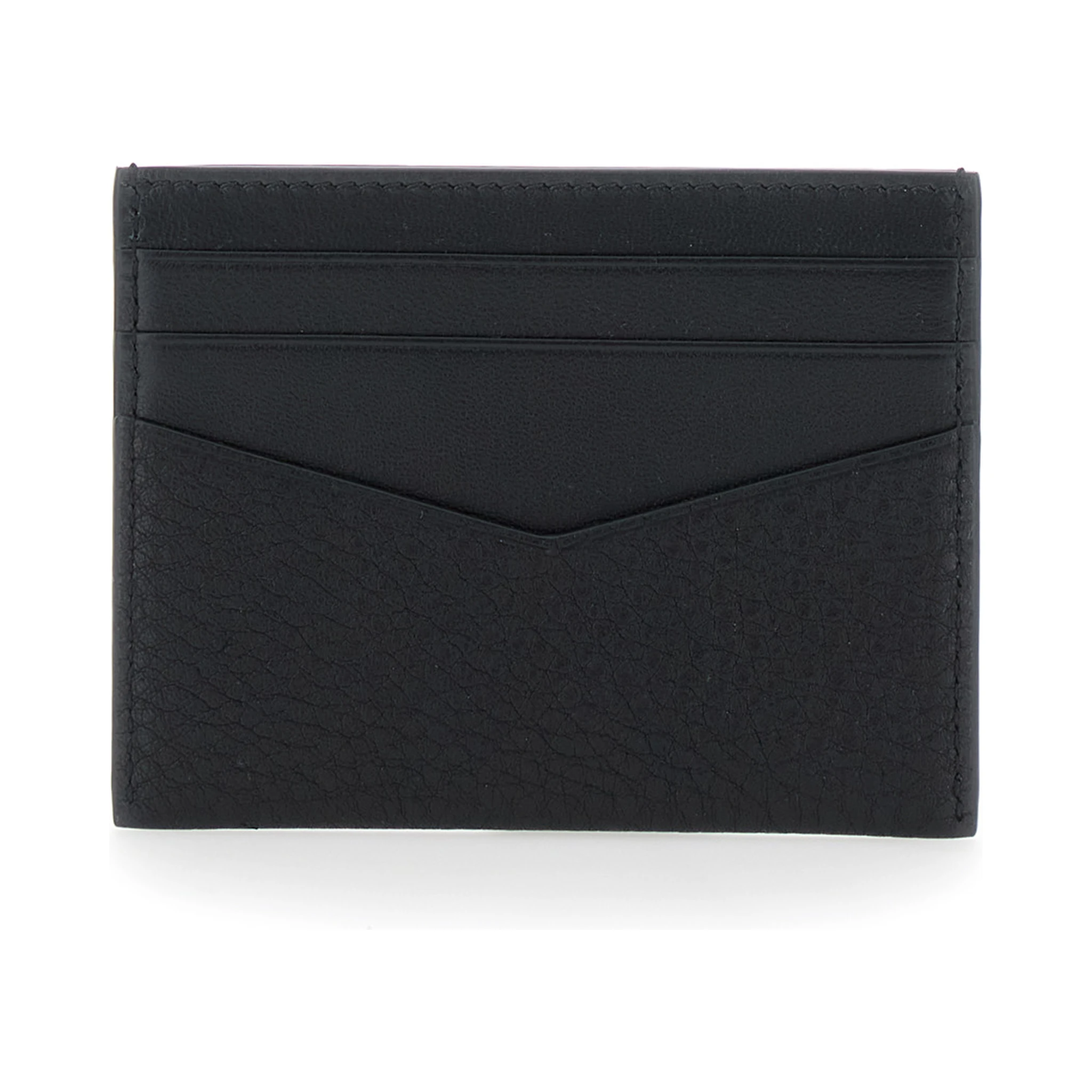 Black Card Holder with V Detail and Logo Lettering on the Front in Leather Man
