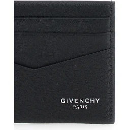 Black Card Holder with V Detail and Logo Lettering on the Front in Leather Man