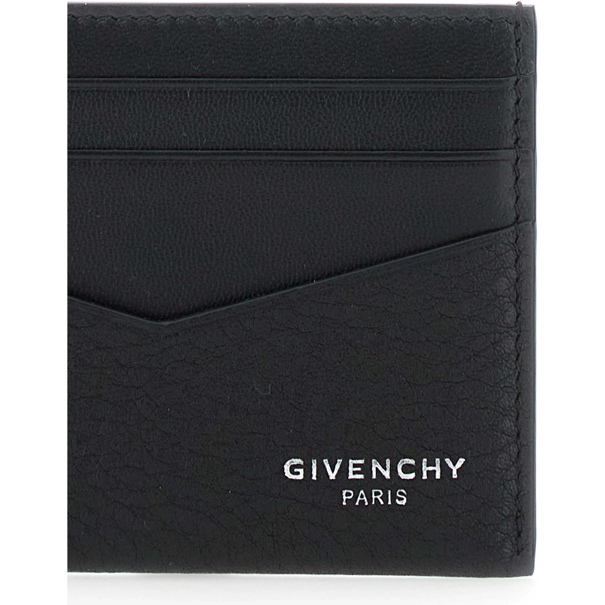 Black Card Holder with V Detail and Logo Lettering on the Front in Leather Man