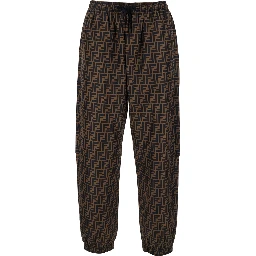 Brown Pants with All-Over FF Motif and Elastic Waist in Tech Fabric Man