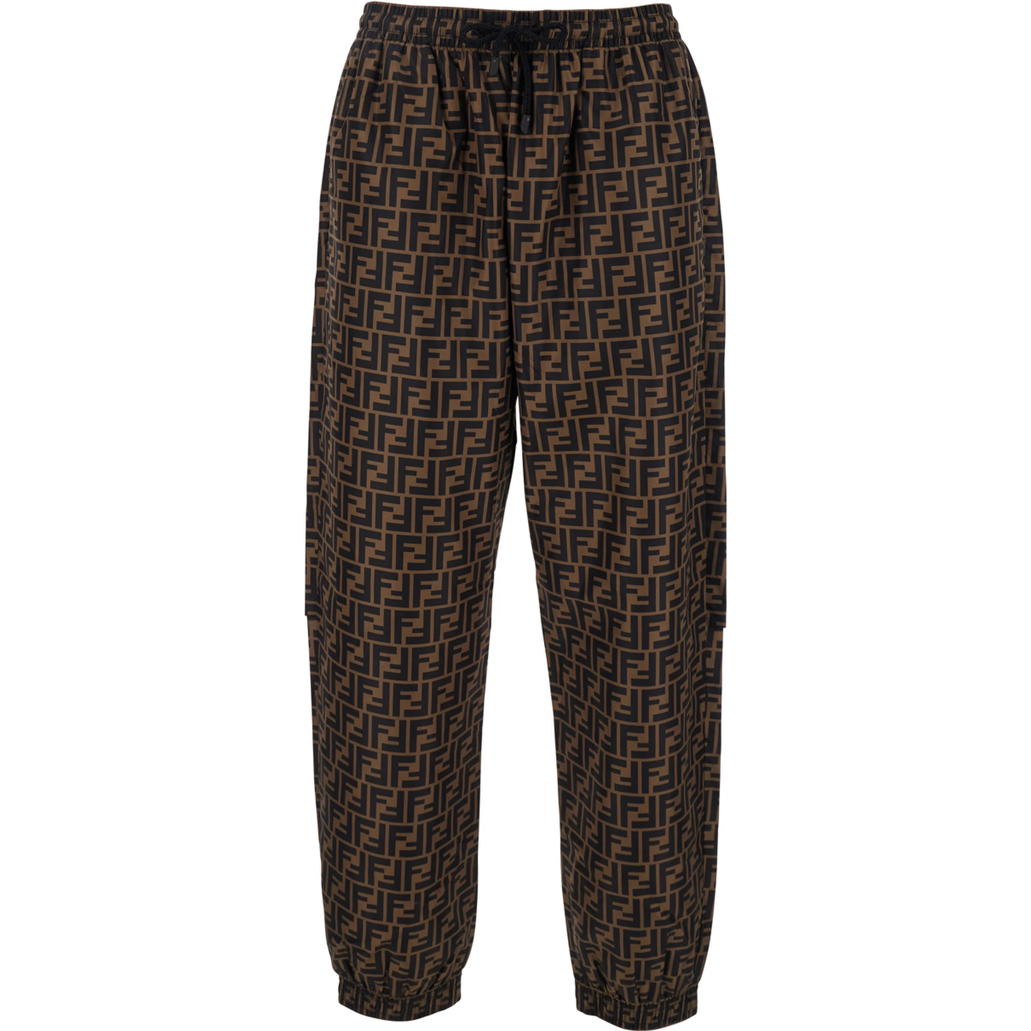 Brown Pants with All-Over FF Motif and Elastic Waist in Tech Fabric Man