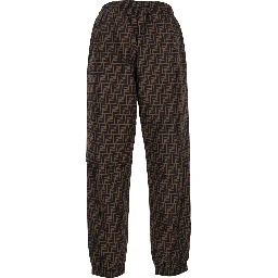 Brown Pants with All-Over FF Motif and Elastic Waist in Tech Fabric Man