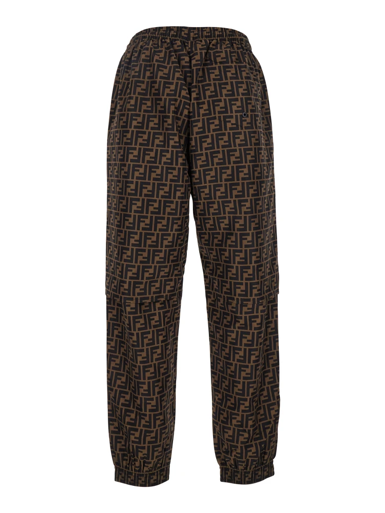 Brown Pants with All-Over FF Motif and Elastic Waist in Tech Fabric Man alternative