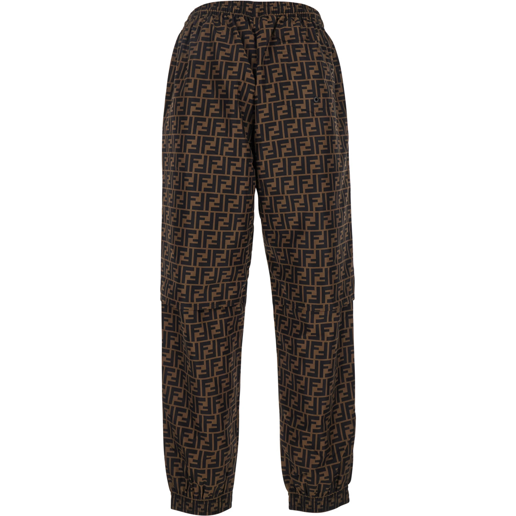 Brown Pants with All-Over FF Motif and Elastic Waist in Tech Fabric Man