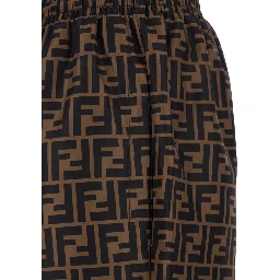 Brown Pants with All-Over FF Motif and Elastic Waist in Tech Fabric Man