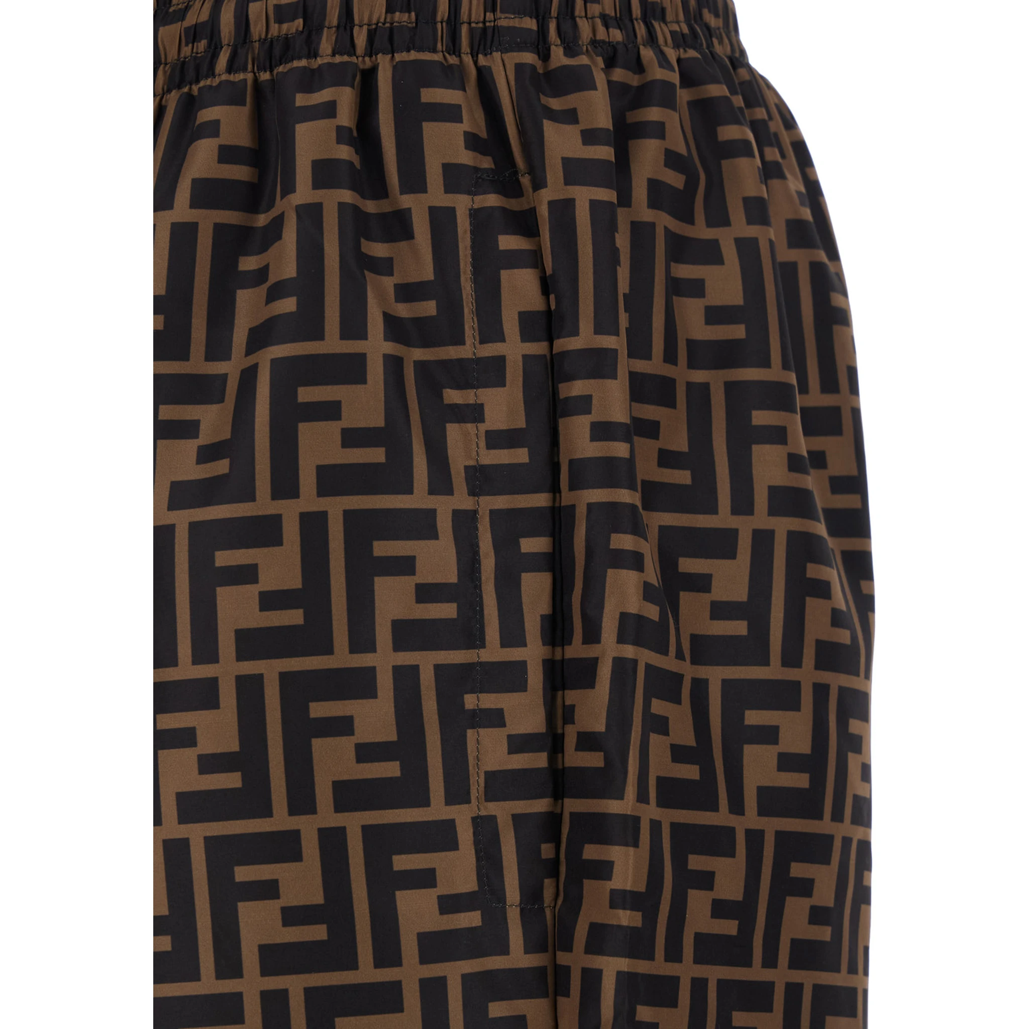 Brown Pants with All-Over FF Motif and Elastic Waist in Tech Fabric Man