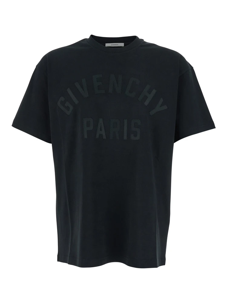 تي شيرت أسود بشعار ماكسي في الأمام من القطن الرجالي