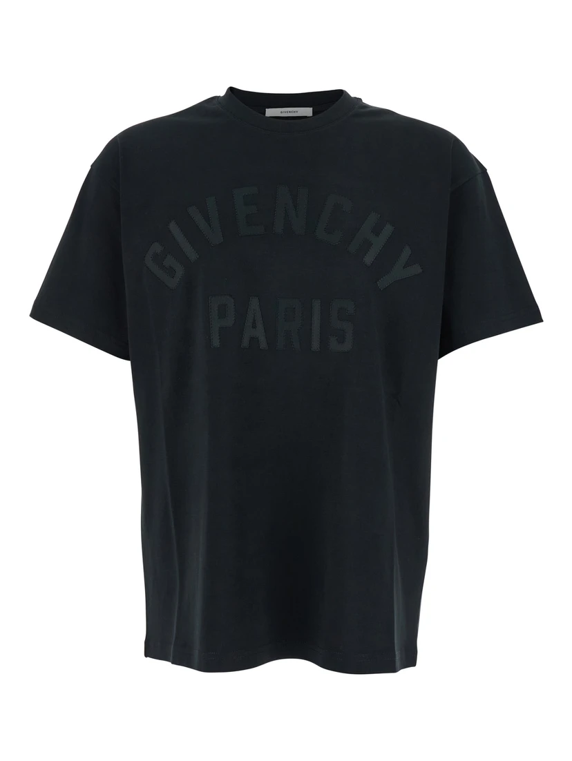 تي شيرت أسود بشعار ماكسي في الأمام من القطن الرجالي