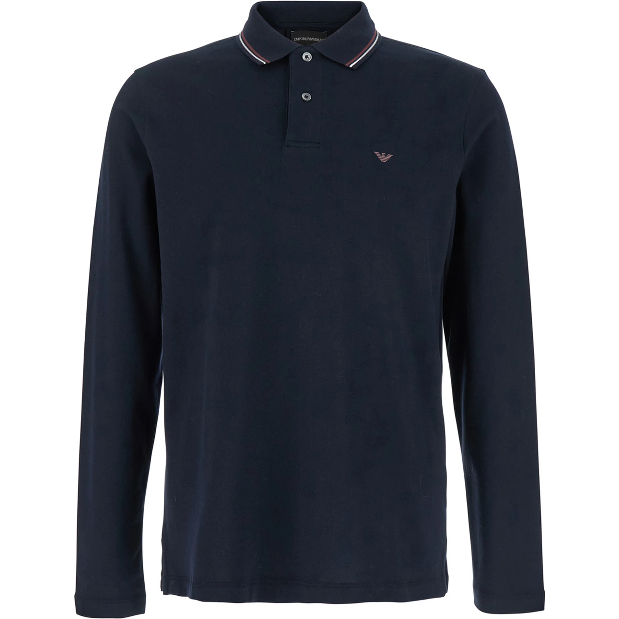 Blue Long Sleeve Polo Shirt with Logo Embroidery in Stretch Cotton Man