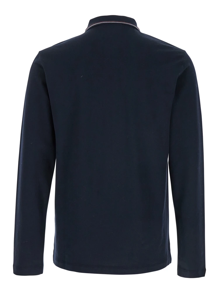 Blue Long Sleeve Polo Shirt with Logo Embroidery in Stretch Cotton Man alternative