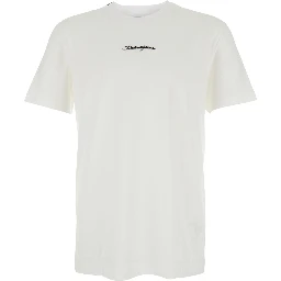 White Crewneck T-Shirt with Signature Logo in Cotton Man