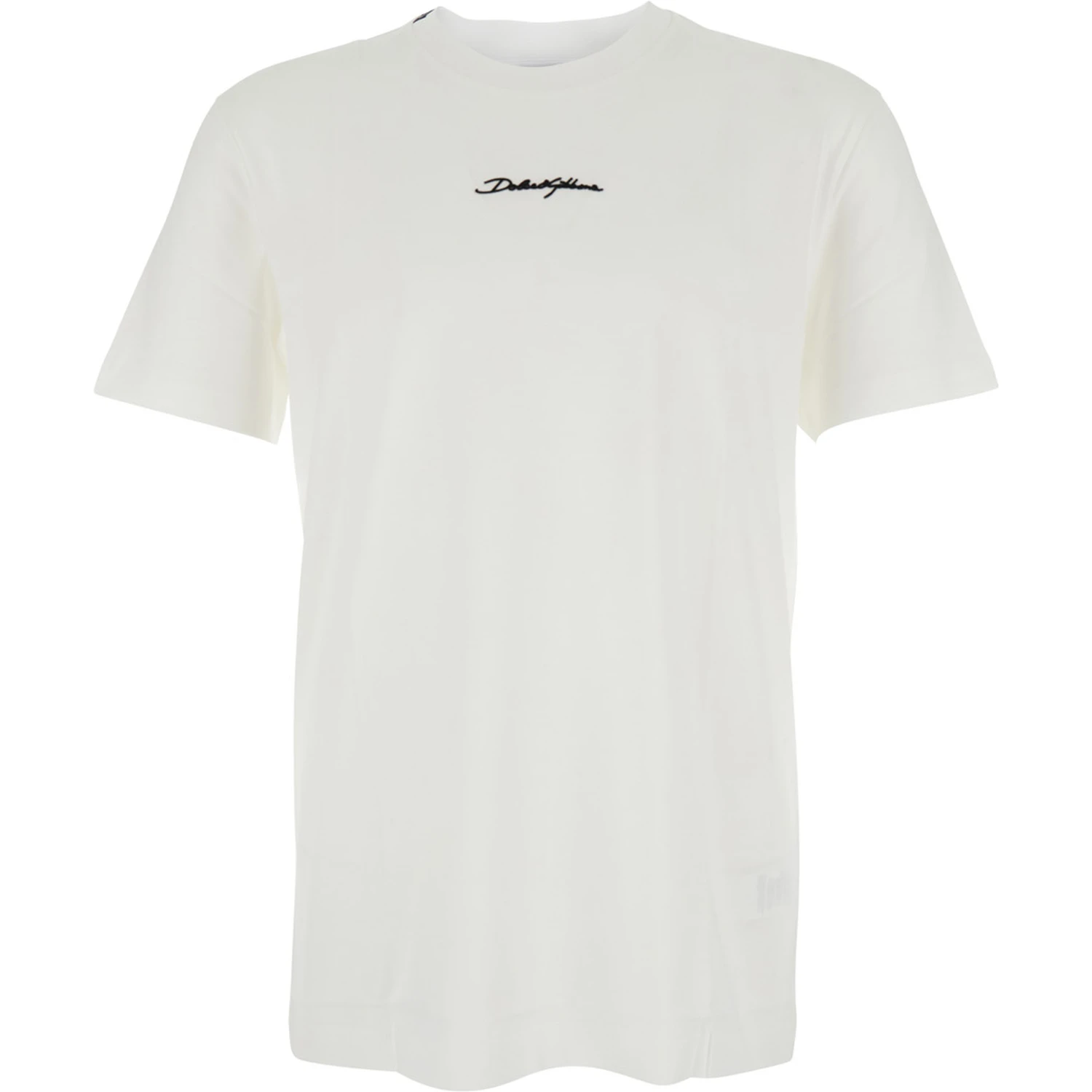 White Crewneck T-Shirt with Signature Logo in Cotton Man