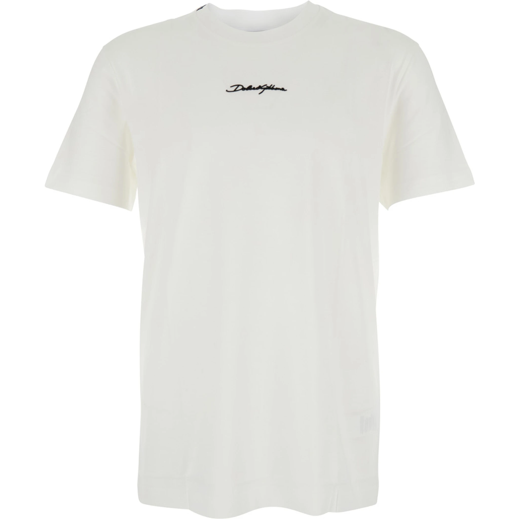 White Crewneck T-Shirt with Signature Logo in Cotton Man
