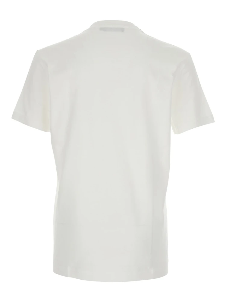 White Crewneck T-Shirt with Signature Logo in Cotton Man alternative