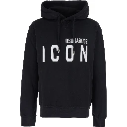 Black Hoodie with Logo Print on the Front in Cotton Man