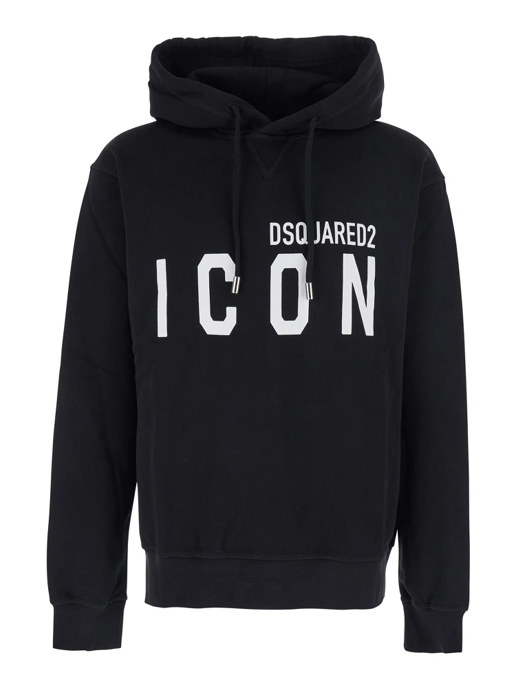 Black Hoodie with Logo Print on the Front in Cotton Man