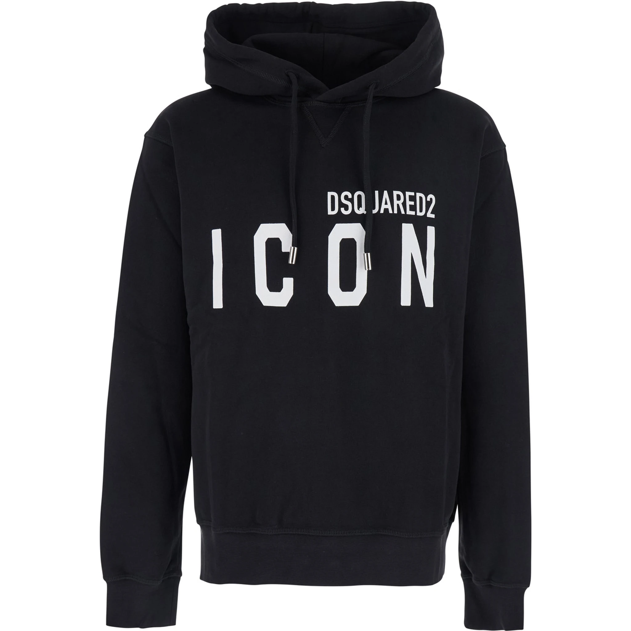 Black Hoodie with Logo Print on the Front in Cotton Man