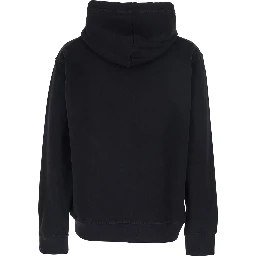 Black Hoodie with Logo Print on the Front in Cotton Man