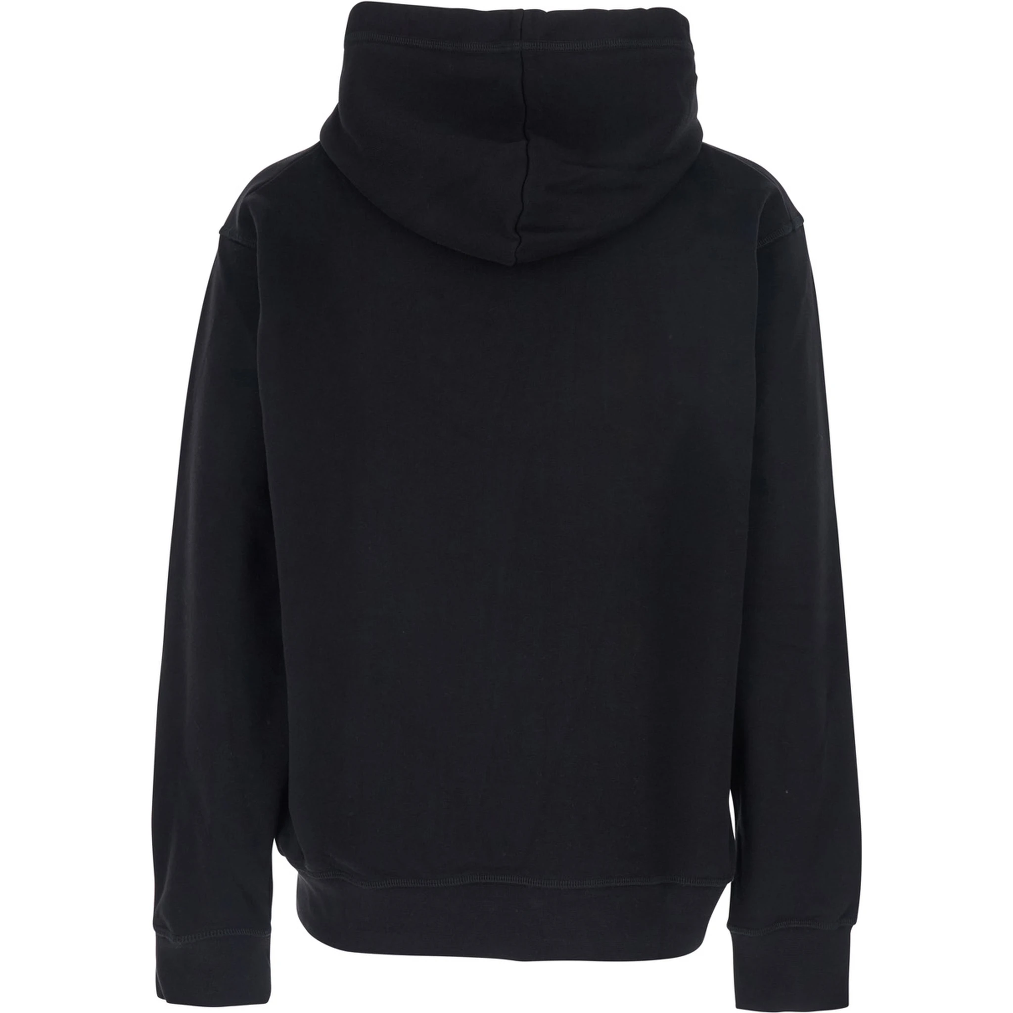 Black Hoodie with Logo Print on the Front in Cotton Man