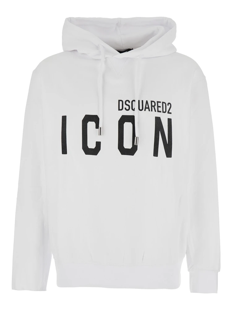 White Hoodie with Logo Print on the Front in Cotton Man