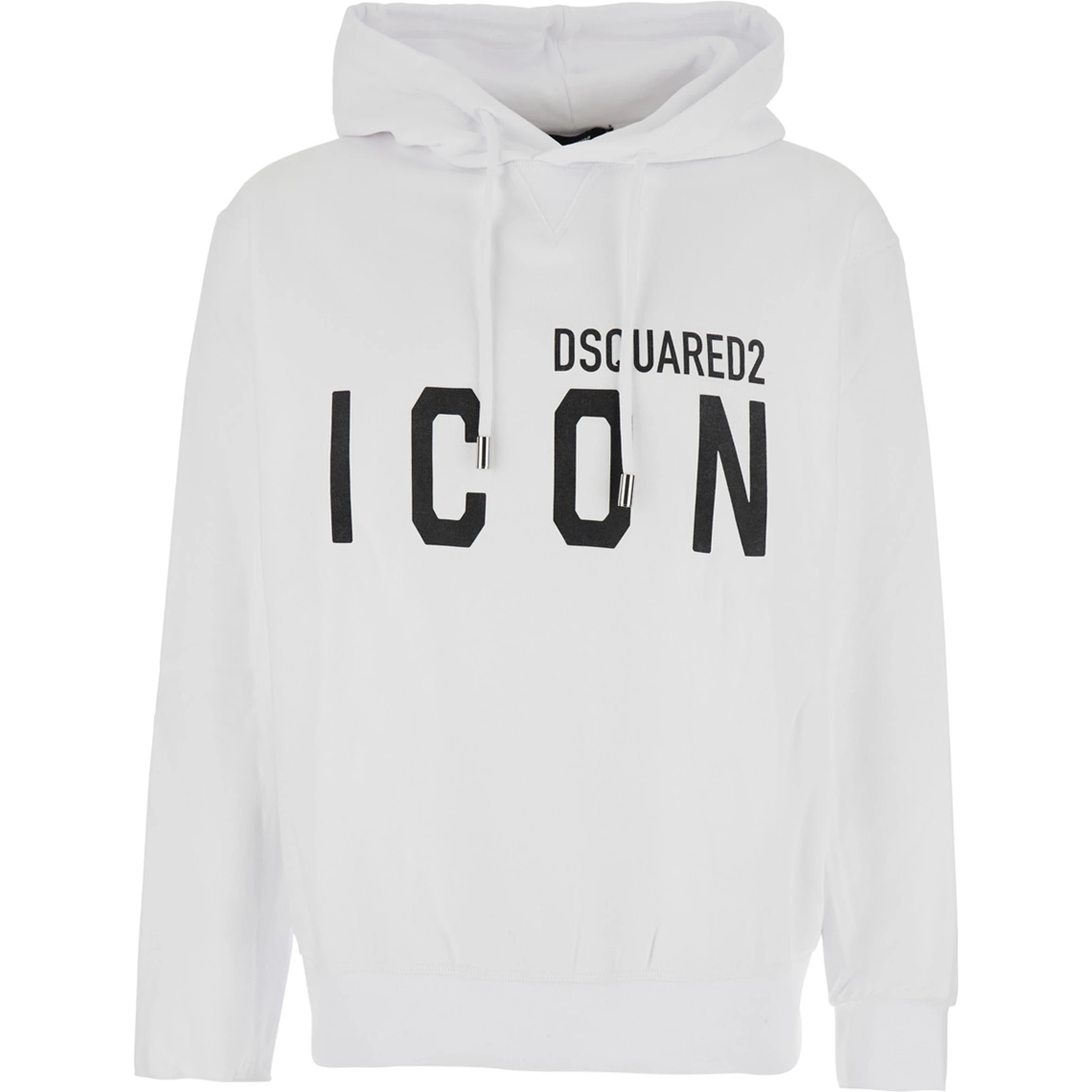 White Hoodie with Logo Print on the Front in Cotton Man