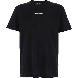 Black Crewneck T-Shirt with Signature Logo in Cotton Man