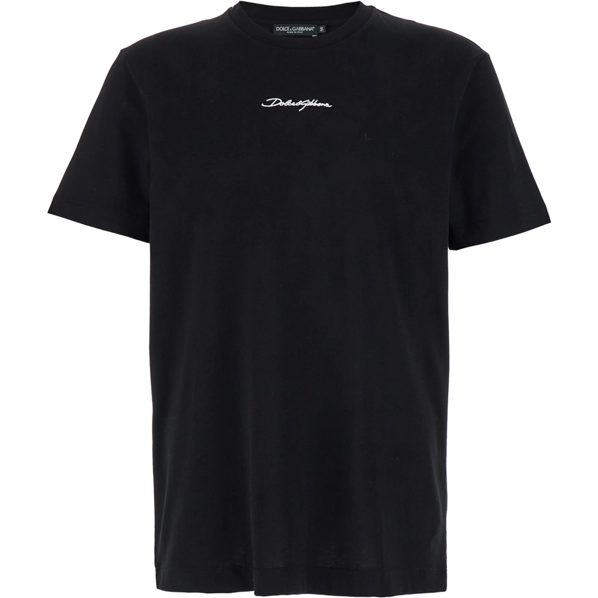 Black Crewneck T-Shirt with Signature Logo in Cotton Man