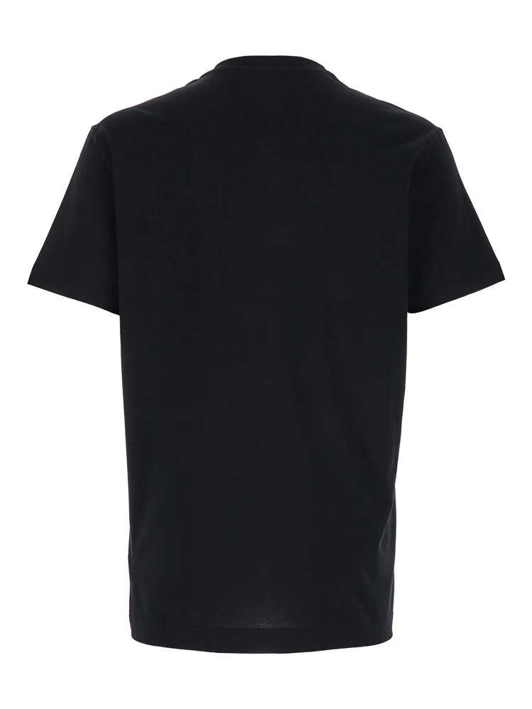 Black Crewneck T-Shirt with Signature Logo in Cotton Man alternative