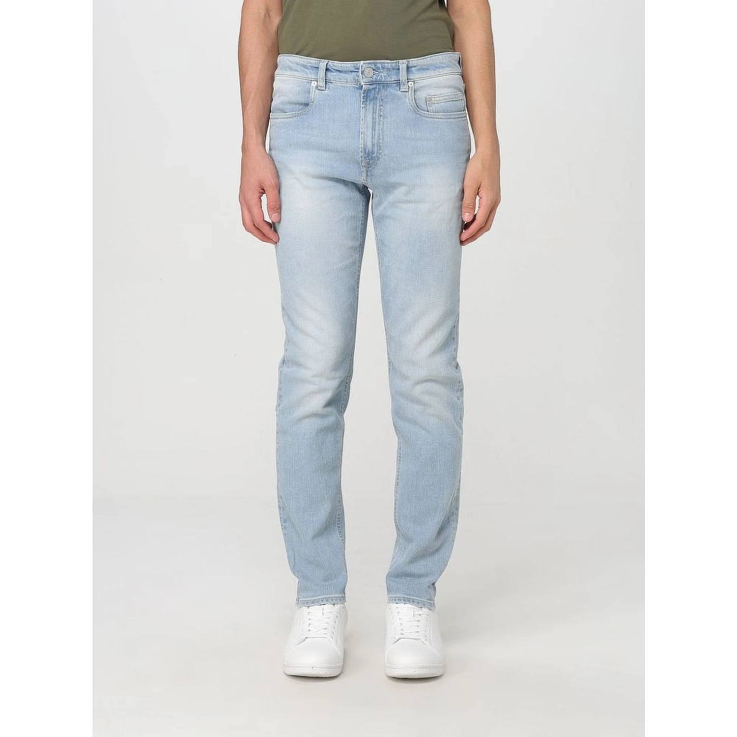 Blue Denim Straight-Leg Jeans