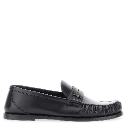 Laurent Black Loafers with Cassandre Plaque in Leather Woman