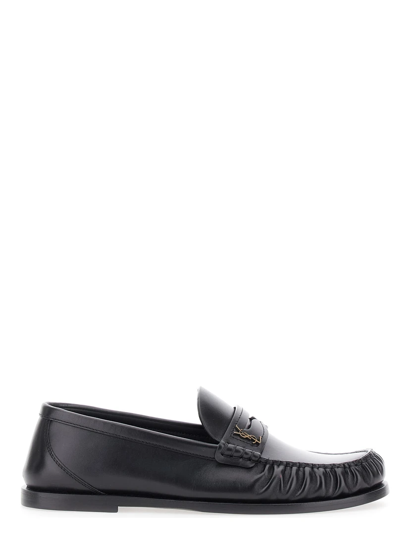 Laurent Black Loafers with Cassandre Plaque in Leather Woman