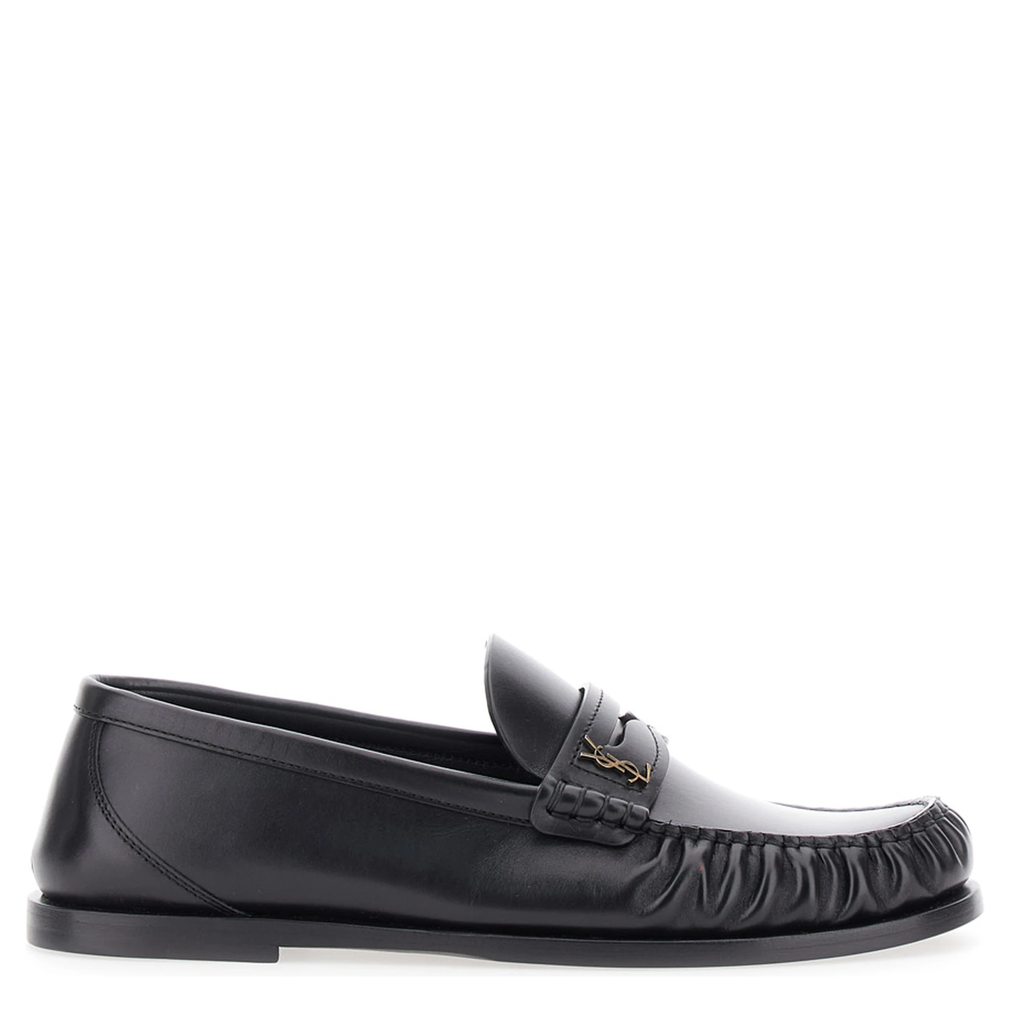Laurent Black Loafers with Cassandre Plaque in Leather Woman