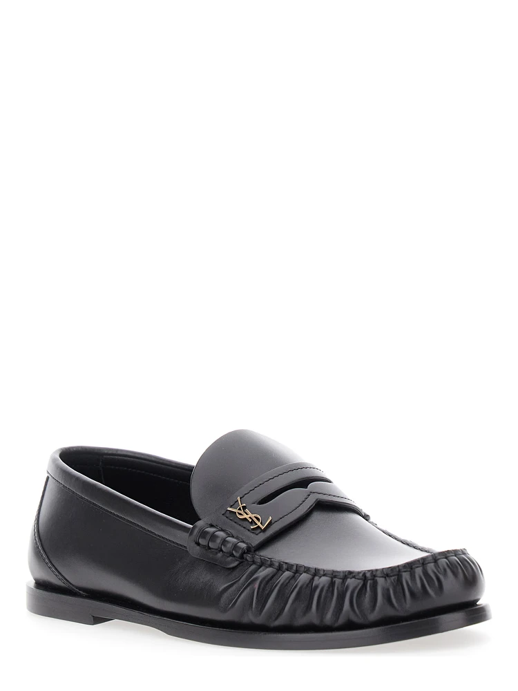 Laurent Black Loafers with Cassandre Plaque in Leather Woman alternative